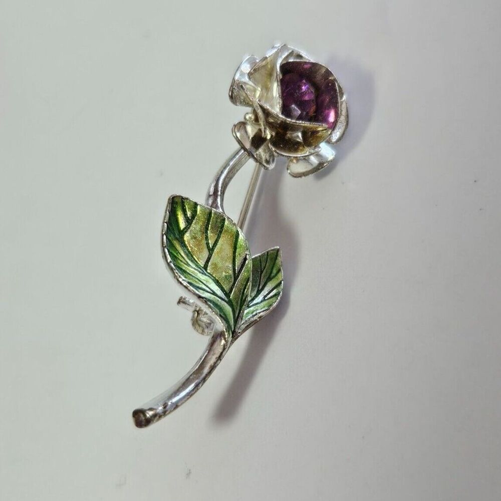 Vintage Avon flower brooch green purple